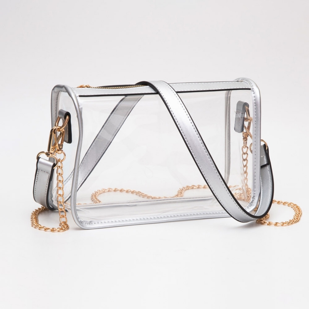 Silver Clear Transparent Crossbody Bag Purse Rectangle Casual Womens Accessory